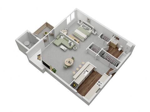 Studio 3D floor plan at Laurel Creek, Fairfield, CA